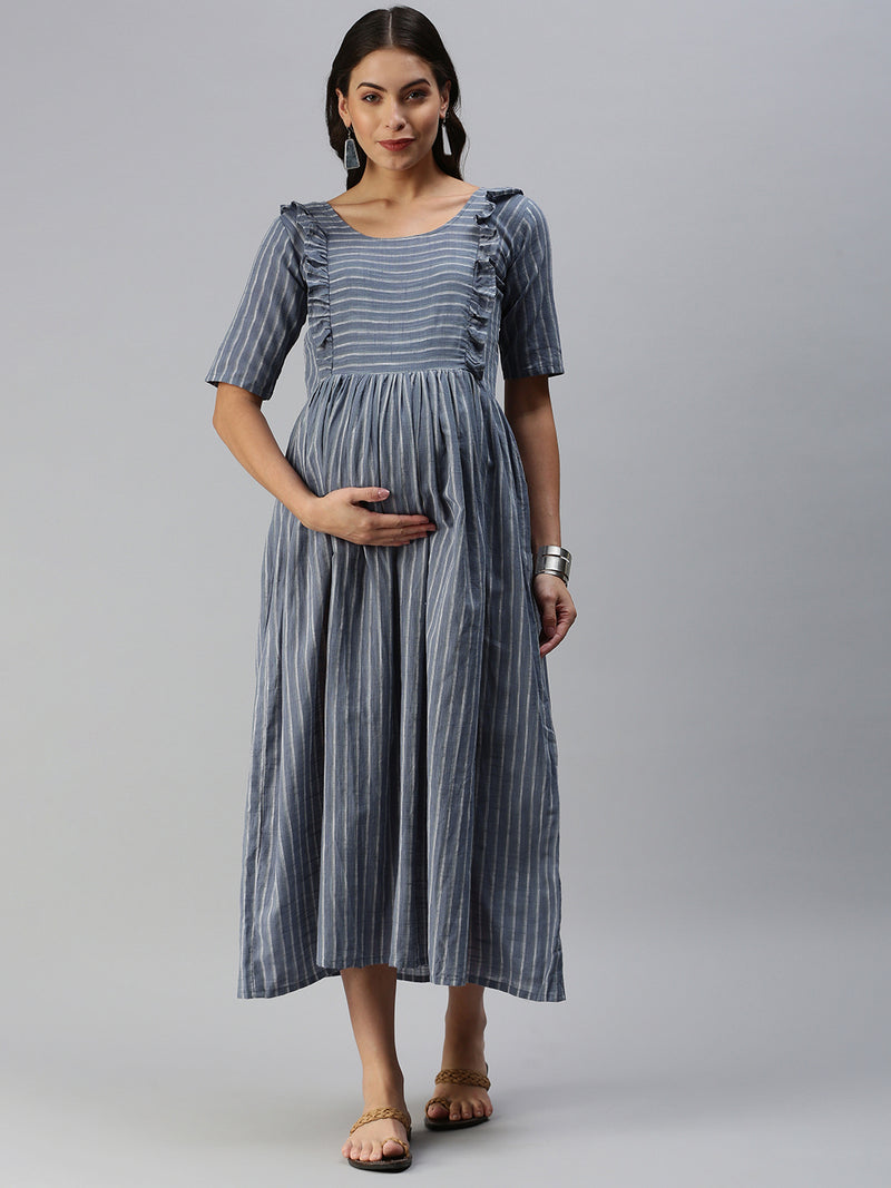 EXP - Arona Grey Stripes  Nursing  Dress