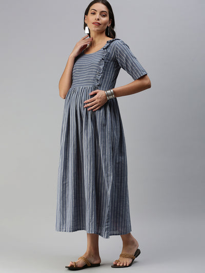 EXP - Arona Grey Stripes  Nursing  Dress