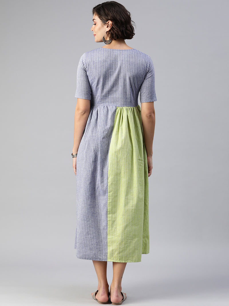 EXP - Seraphine Lavender & Green Button  Dress