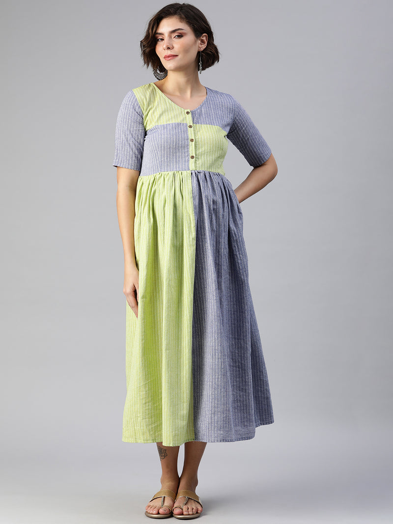 EXP - Seraphine Lavender & Green Button  Dress