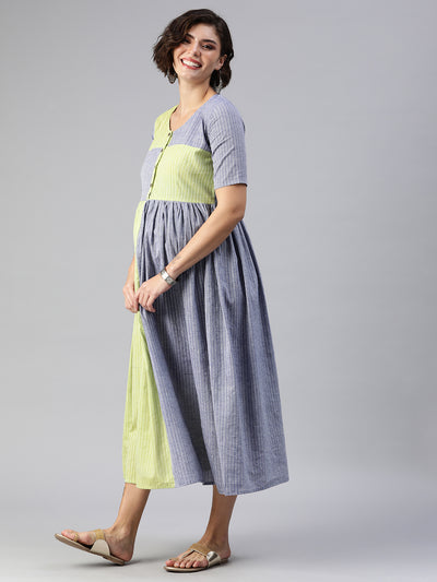 EXP - Seraphine Lavender & Green Button  Dress