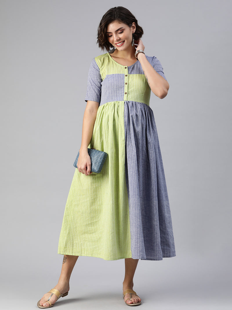 EXP - Seraphine Lavender & Green Button  Dress