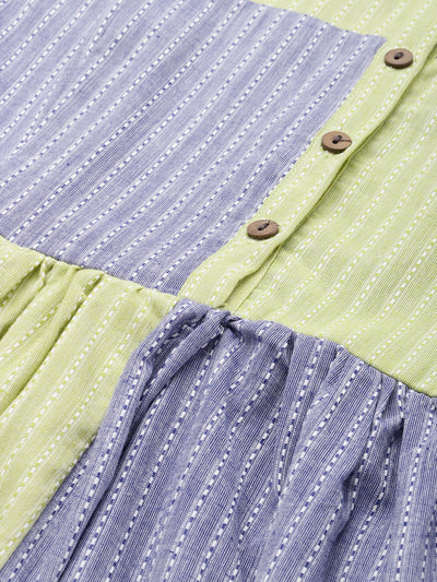 EXP - Seraphine Lavender & Green Button  Dress