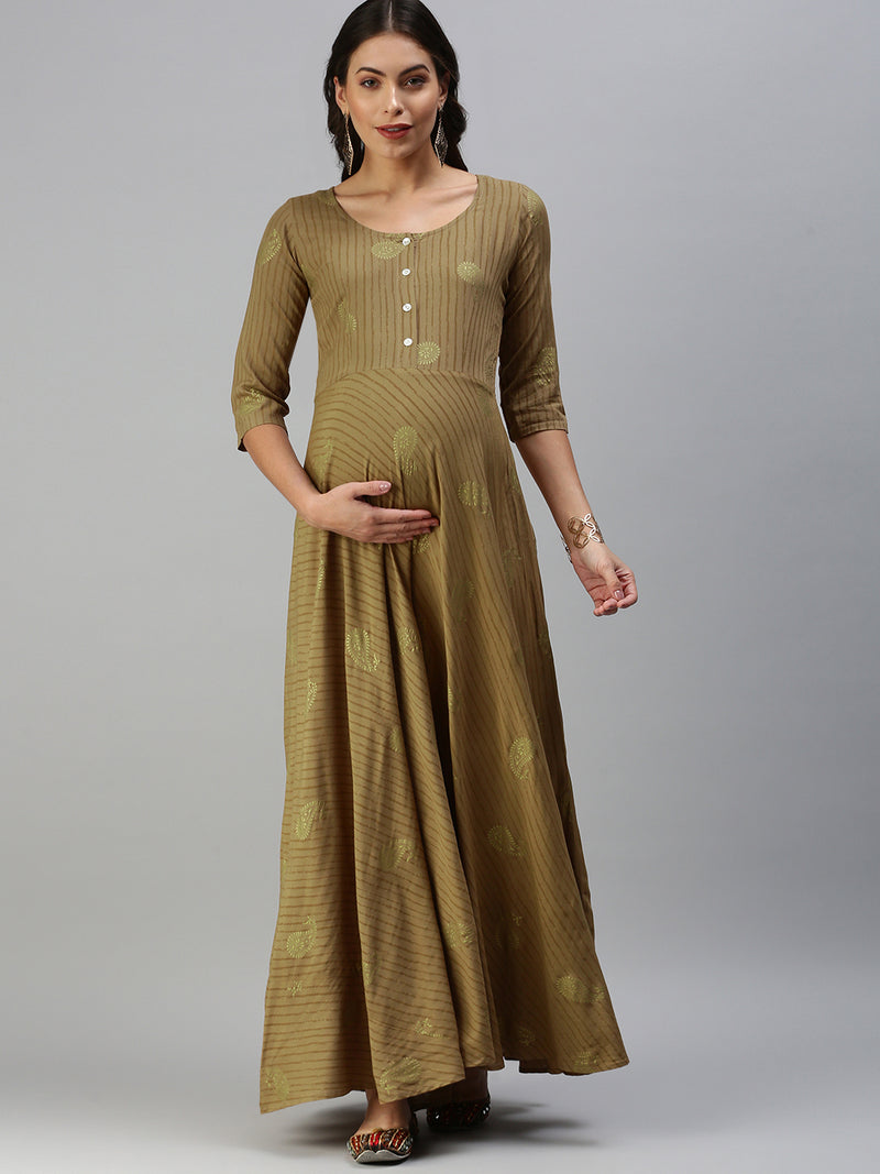 EXP - Luxe Gold Fit & Flare  Nursing  Dress