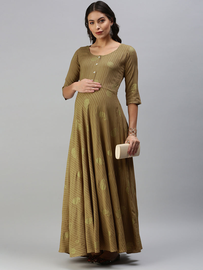 EXP - Luxe Gold Fit & Flare  Nursing  Dress