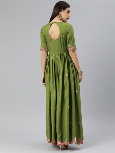 EXP -  Ansya green mirror work dress