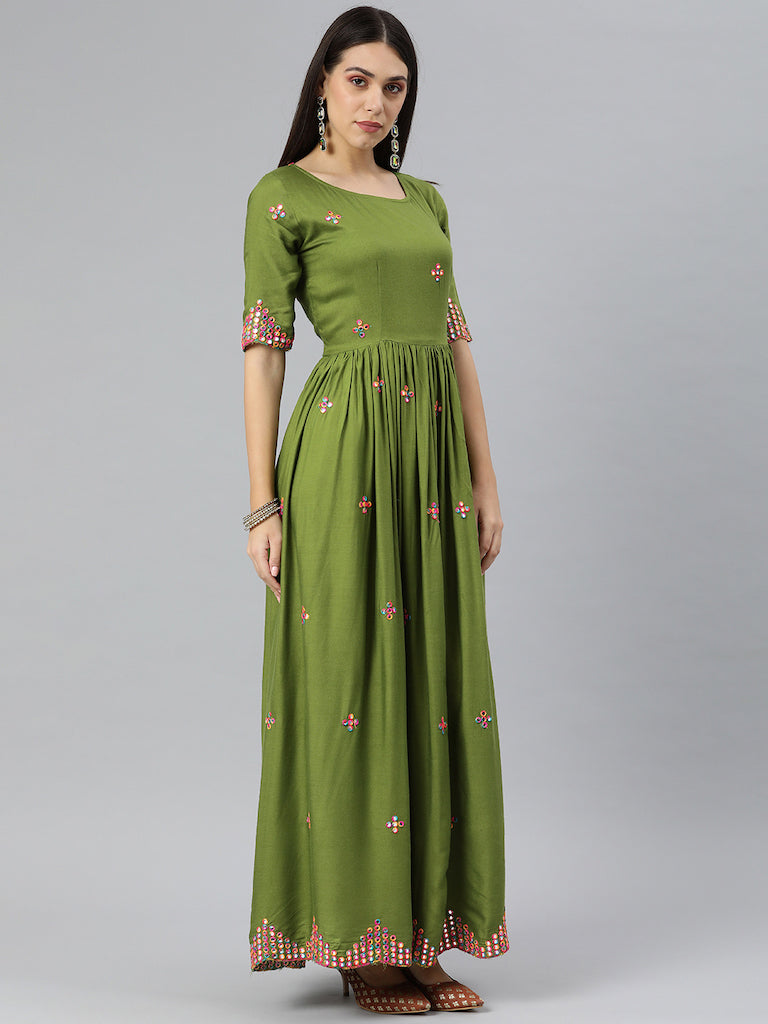 EXP -  Ansya green mirror work dress