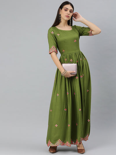 EXP -  Ansya green mirror work dress