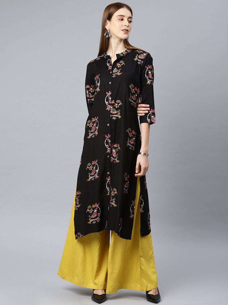 EXP - Rangriti Black Bird Print Kurta