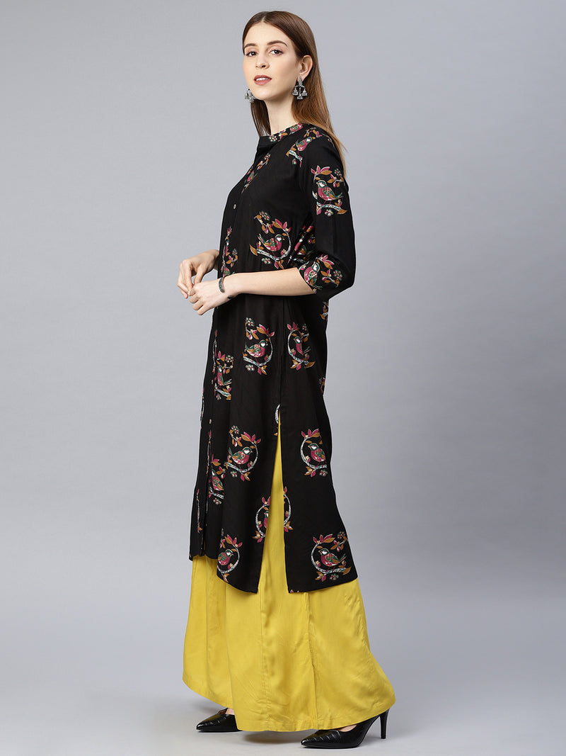 EXP - Rangriti Black Bird Print Kurta