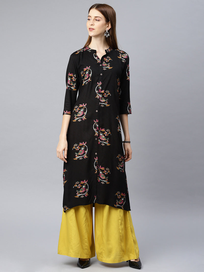 EXP - Rangriti Black Bird Print Kurta