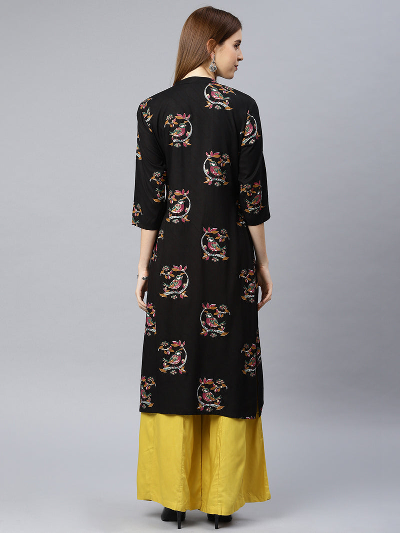 EXP - Rangriti Black Bird Print Kurta