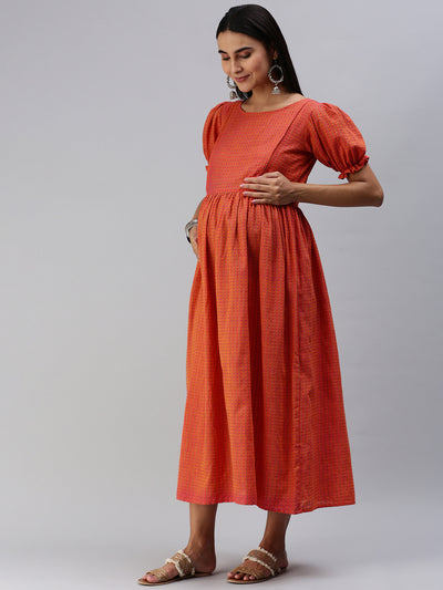 EXP - Anglo Orange Kantha  Nursing  Dress