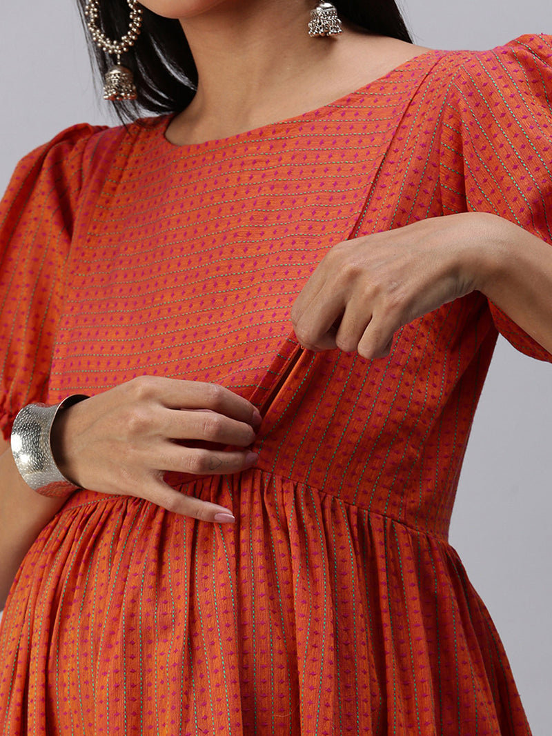 EXP - Anglo Orange Kantha  Nursing  Dress