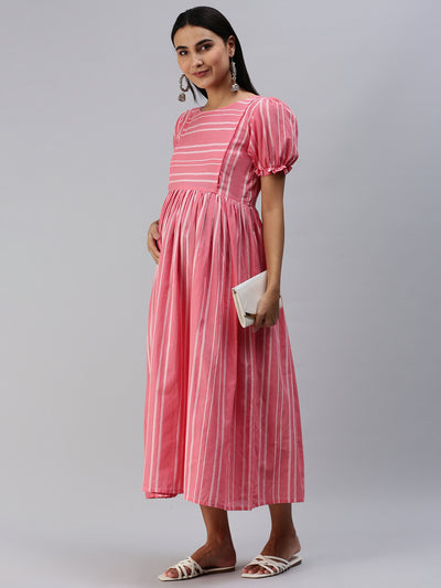 EXP - Apricot Pink Stripes  Nursing  Dress