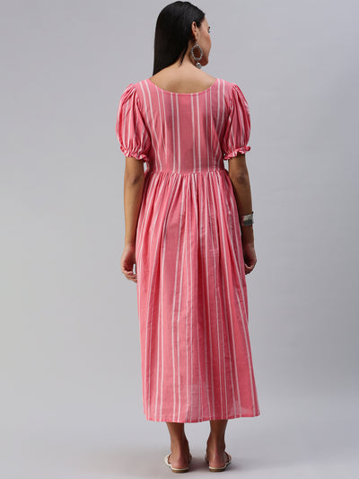 EXP - Apricot Pink Stripes  Nursing  Dress