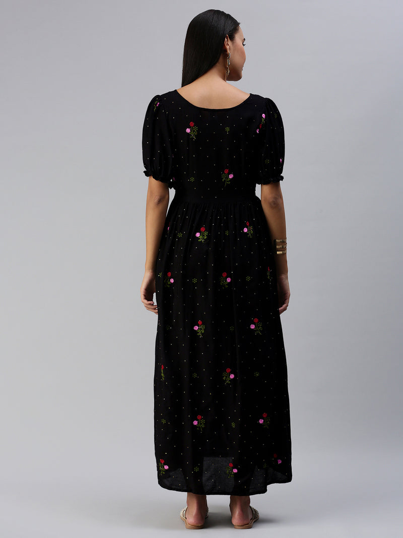 EXP - Hazelnut Black Embroidery Motify  Nursing  Dress