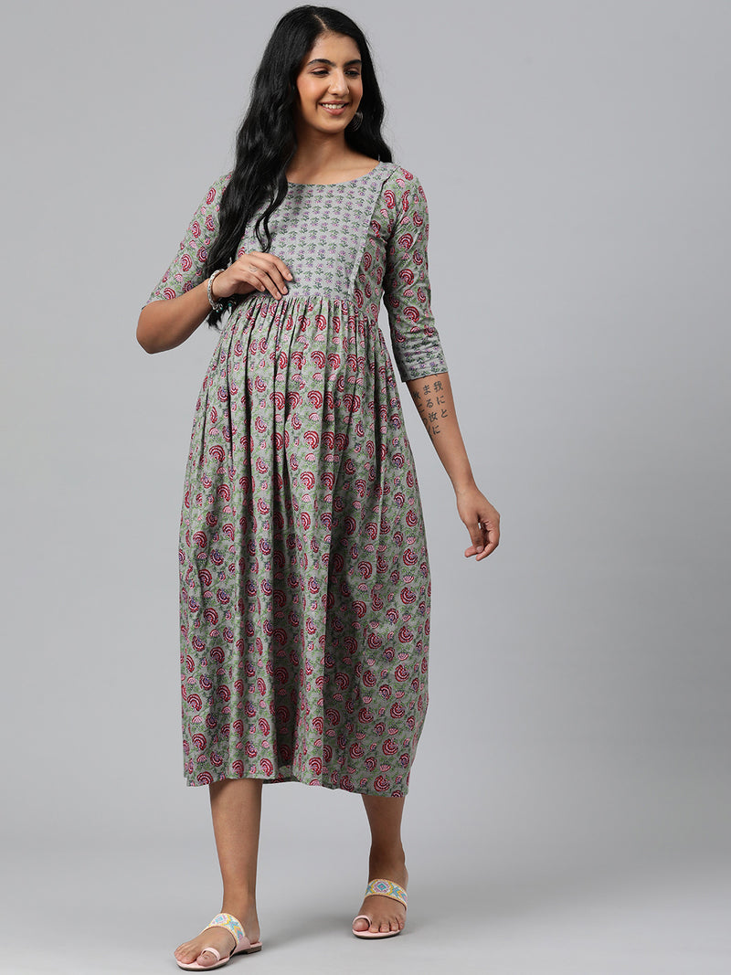 EXP - Rozz Grey Printed  Nursing  Dress