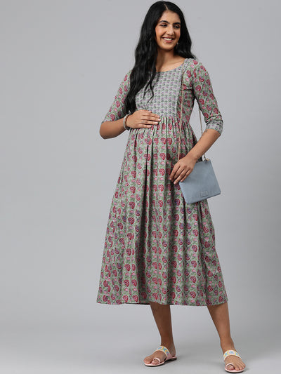 EXP - Rozz Grey Printed  Nursing  Dress