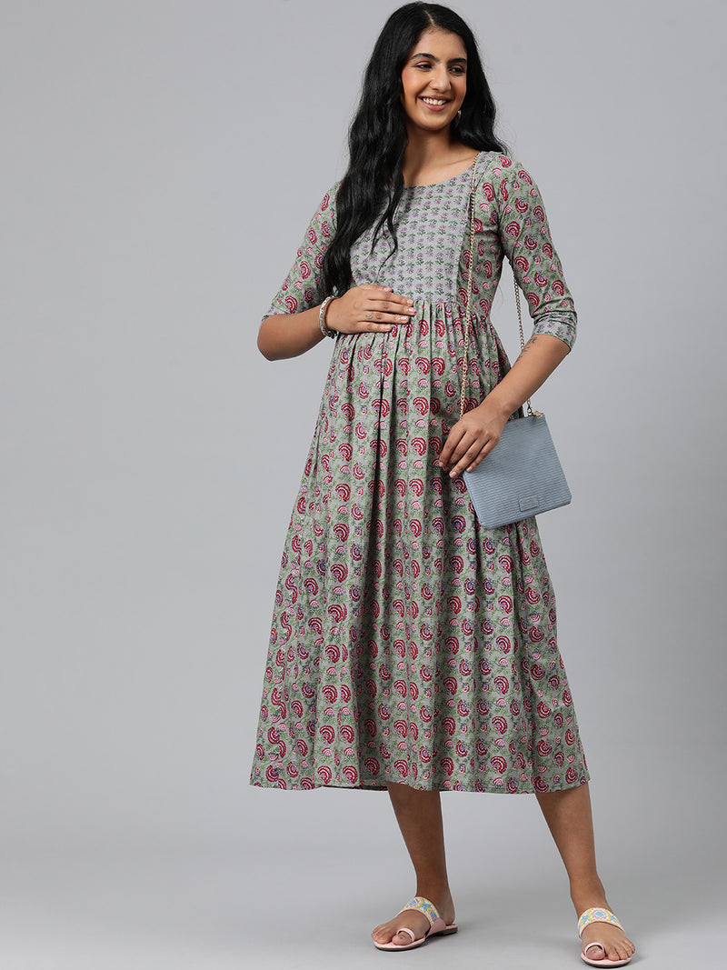 EXP - Rozz Grey Printed  Nursing  Dress