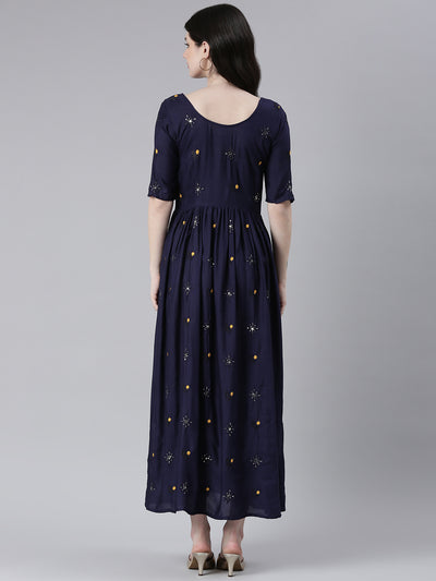 EXP - Maya Blue Sequin Embroidered  Nursing  Dress