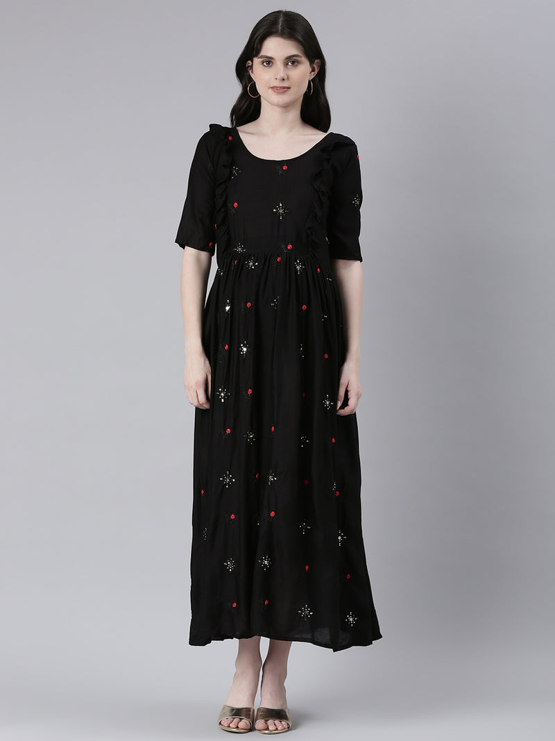 EXP - Panit Black sequin Embroidered  Nursing  Dress