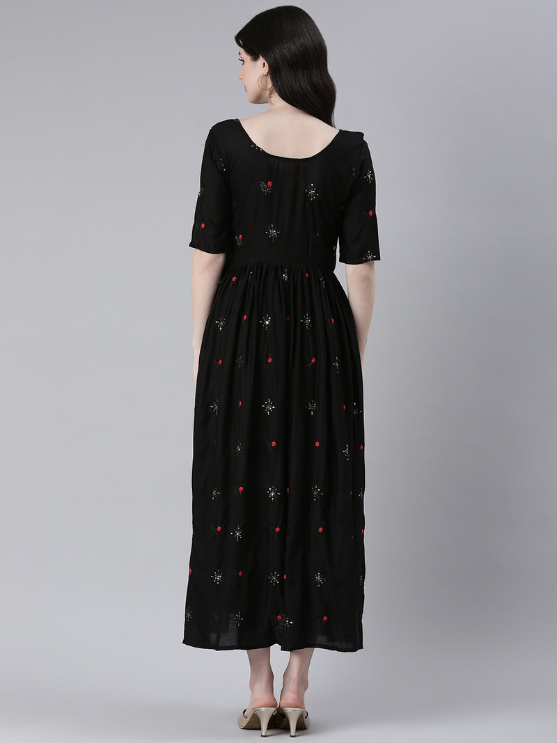 EXP - Panit Black sequin Embroidered  Nursing  Dress