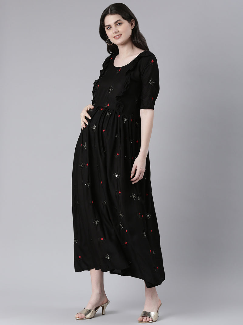 EXP - Panit Black sequin Embroidered  Nursing  Dress