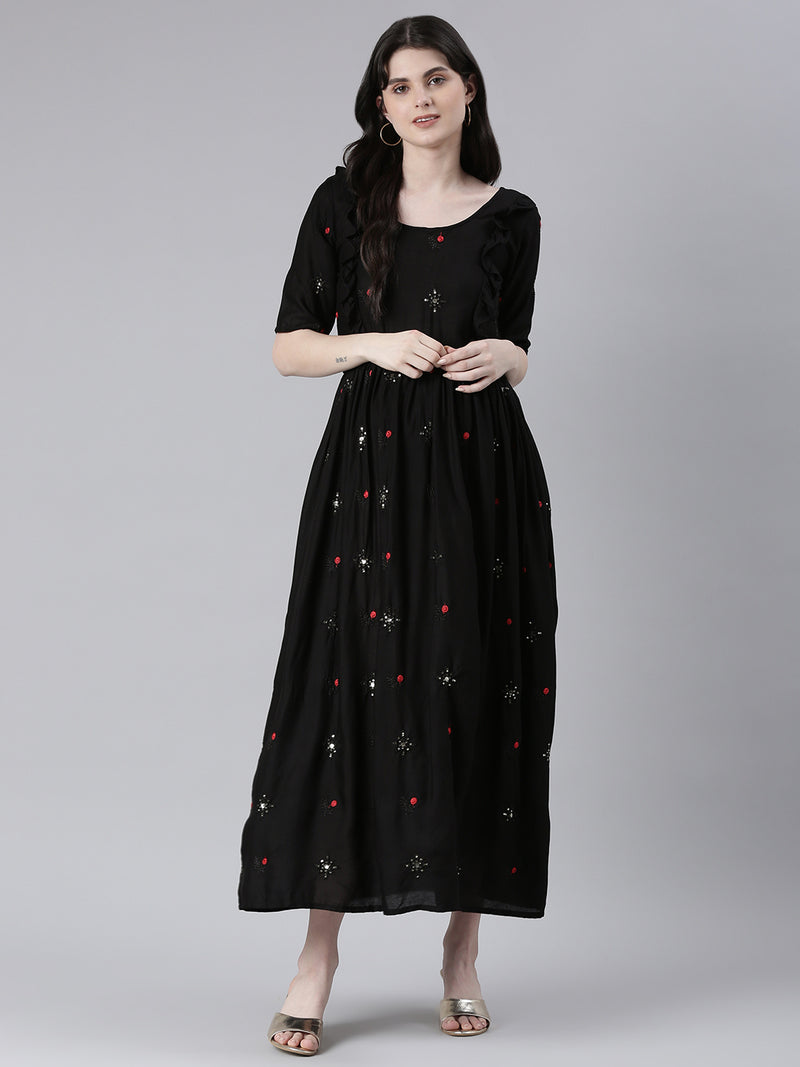 EXP - Panit Black sequin Embroidered  Nursing  Dress