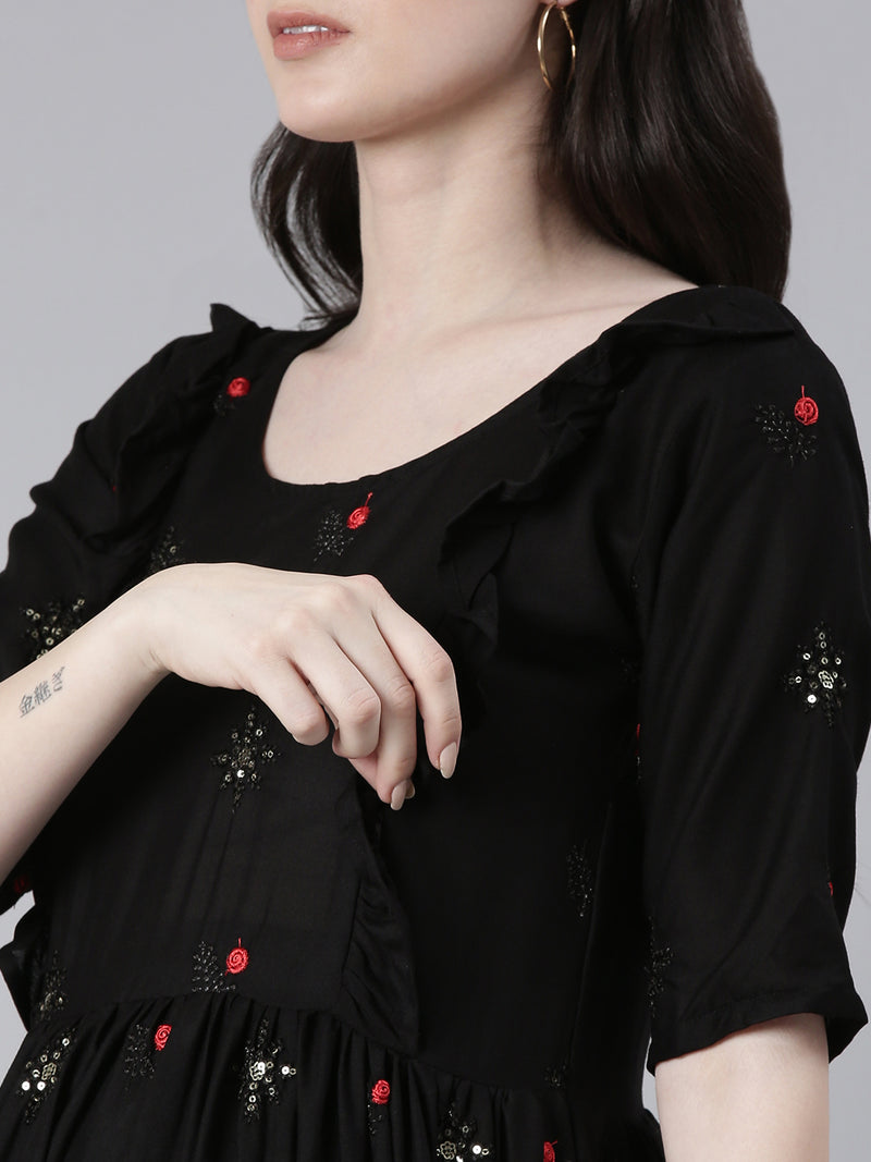 EXP - Panit Black sequin Embroidered  Nursing  Dress