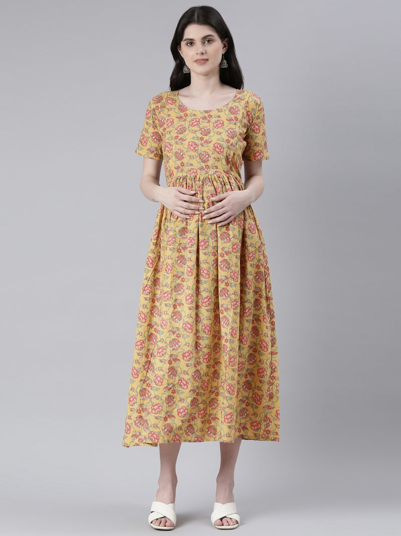 EXP - Sunshine yellow Printed Nursing Dress