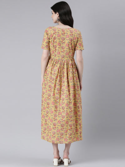 EXP - Sunshine yellow Printed Nursing Dress