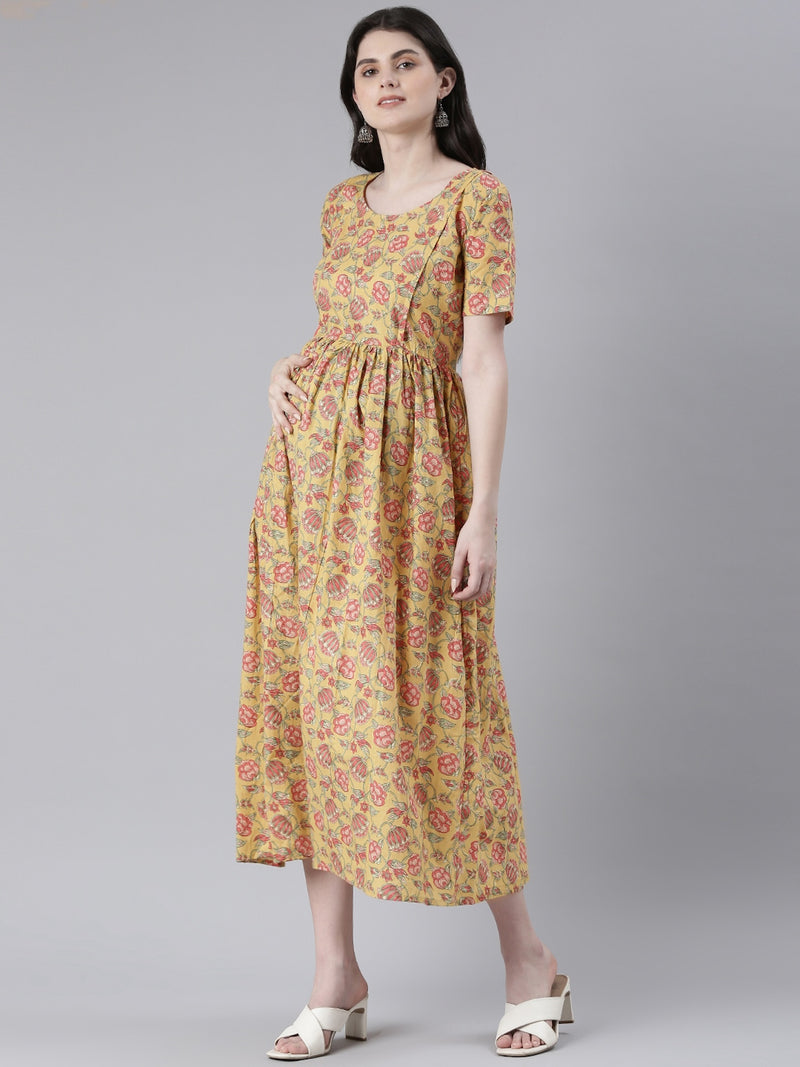 EXP - Sunshine yellow Printed Nursing Dress