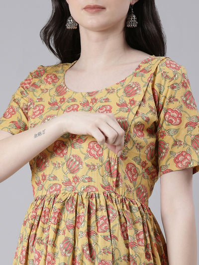 EXP - Sunshine yellow Printed Nursing Dress