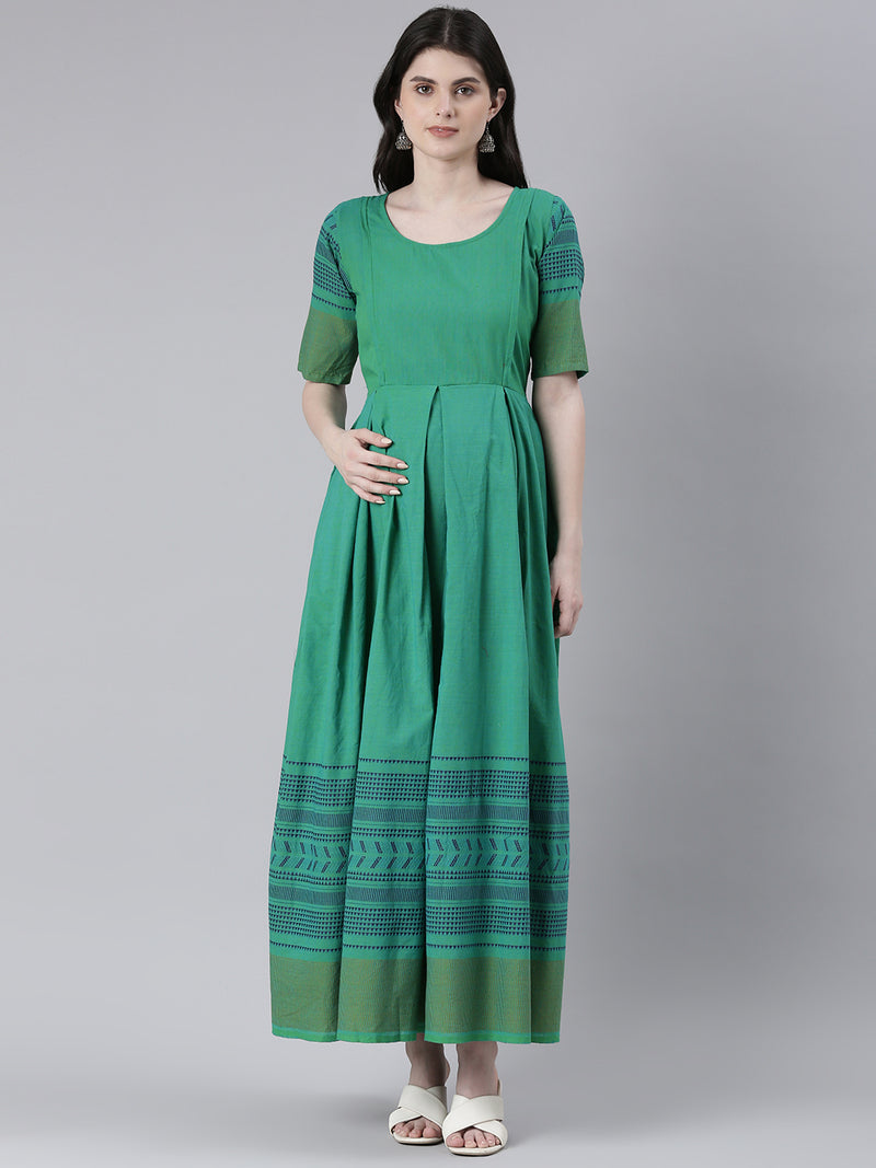 EXP - Ofably Green Handloom  Nursing  Dress