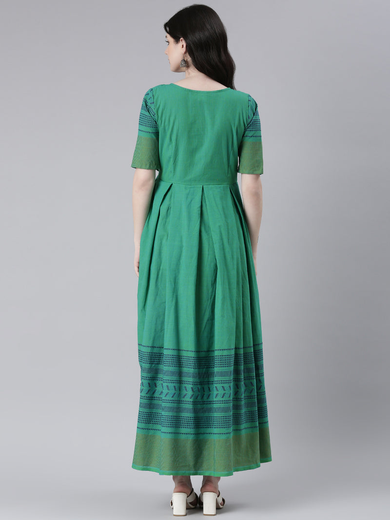 EXP - Ofably Green Handloom  Nursing  Dress