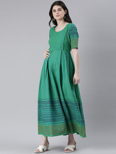 EXP - Ofably Green Handloom  Nursing  Dress