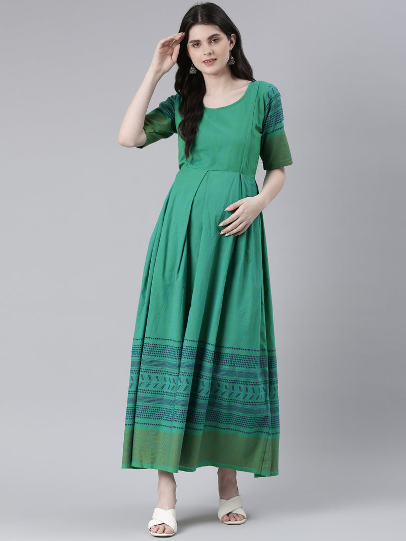 EXP - Ofably Green Handloom  Nursing  Dress