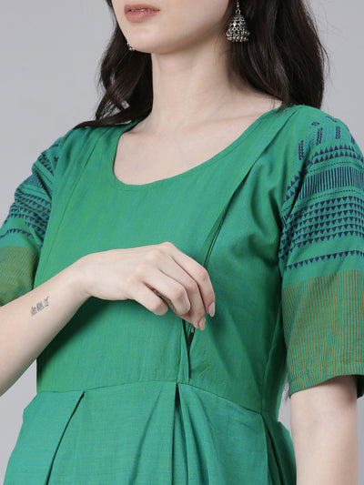 EXP - Ofably Green Handloom  Nursing  Dress