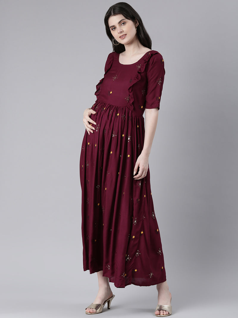 EXP - Godiva Sequin Embroidered  Nursing  Dress