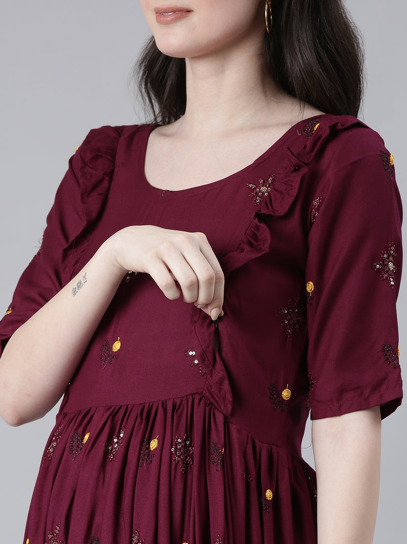 EXP - Godiva Sequin Embroidered  Nursing  Dress