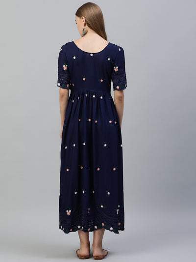 EXP - Brasso Navy Blue Cutwork Border  Nursing  Dress