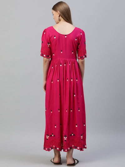 EXP - Rosee Pink Cutwork Border  Nursing  Dress