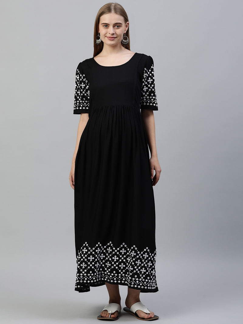 EXP - Black Faux Mirror Work Border Nursing Dress