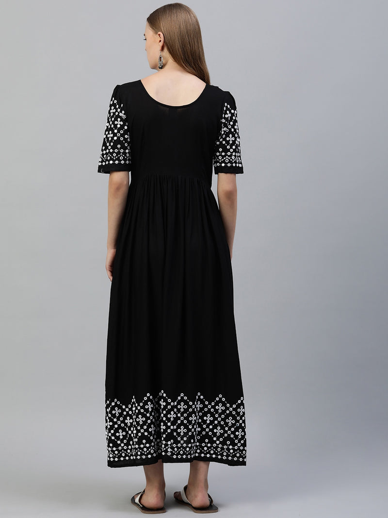 EXP - Black Faux Mirror Work Border Nursing Dress