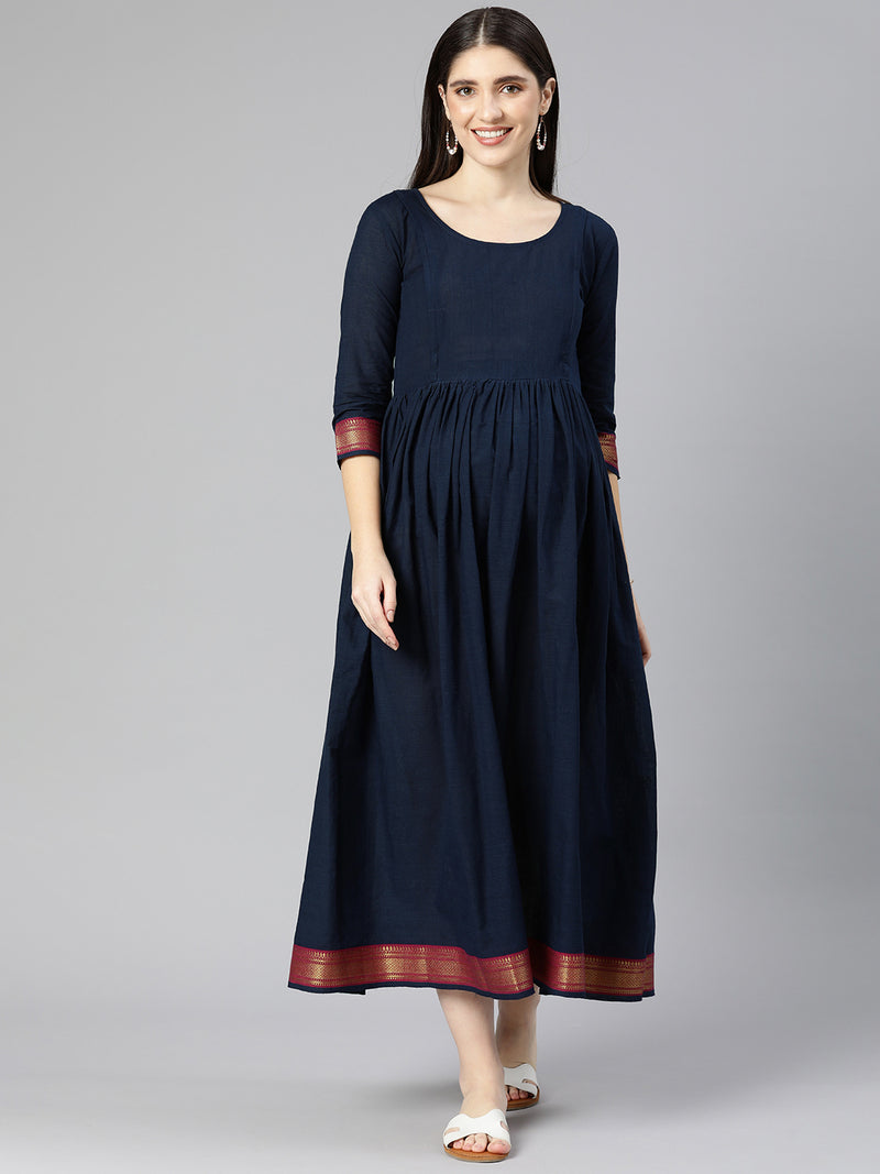 EXP - Rich Terracotta Navy Blue Mangalgiri  Nursing  Dress