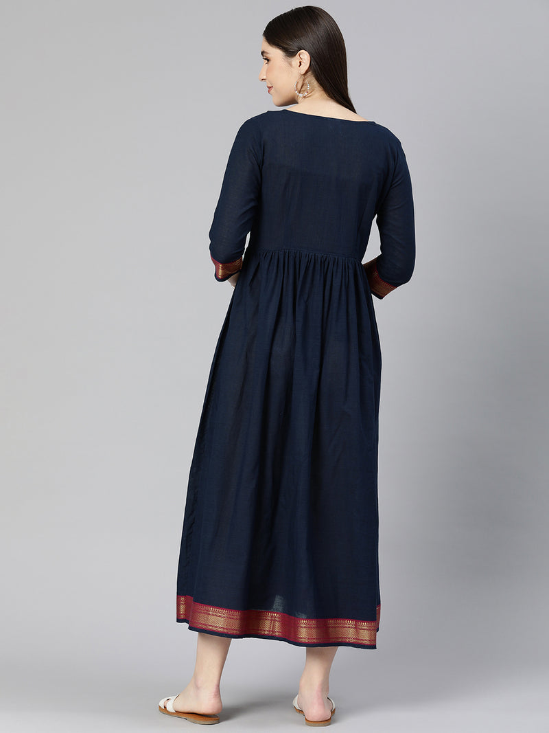 EXP - Rich Terracotta Navy Blue Mangalgiri  Nursing  Dress