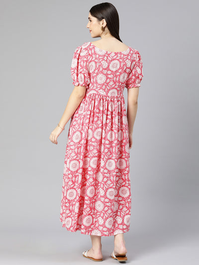 EXP - Negen Pink Floral Print  Nursing  Dress