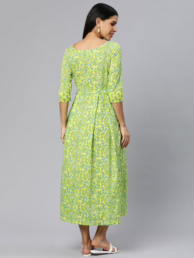 EXP - Oxso Yellow Floral Print Cotton  Nursing  Dress