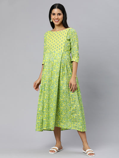 EXP - Oxso Yellow Floral Print Cotton  Nursing  Dress